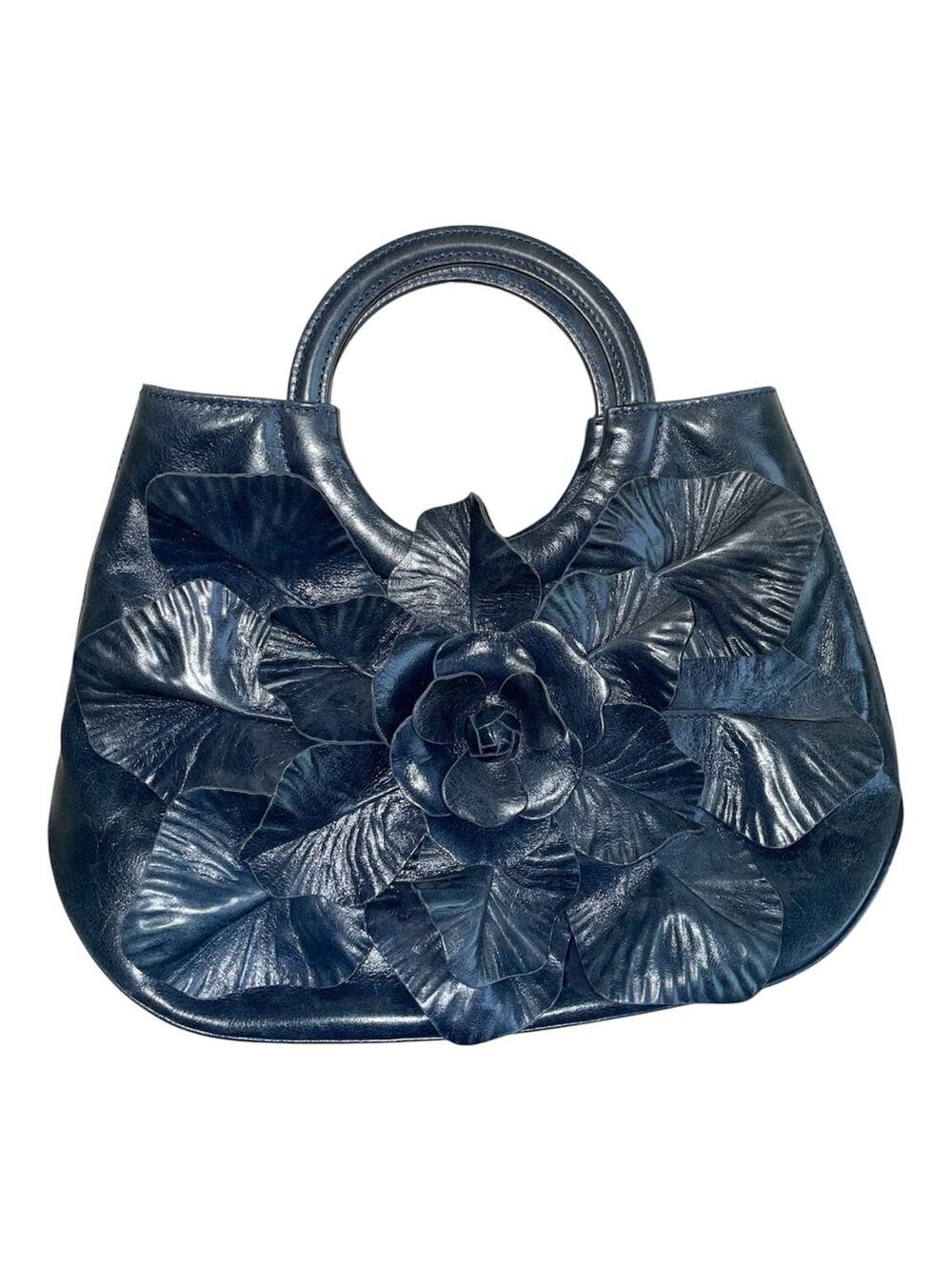 Anne Fontaine Scarlett Dark Blue Floral Accent Leather bag